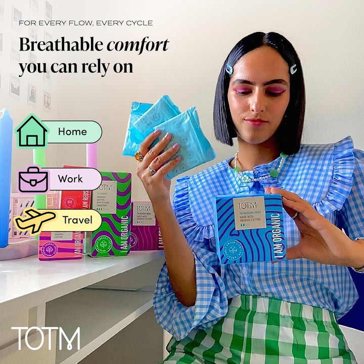 Organic Cotton Sanitary Pads with Triple-Layer Protection | Medium - Pack of 10 | Breathable Period Care with Secure Wings & Waterproof Backing | Sanitary Towels for Day & Night