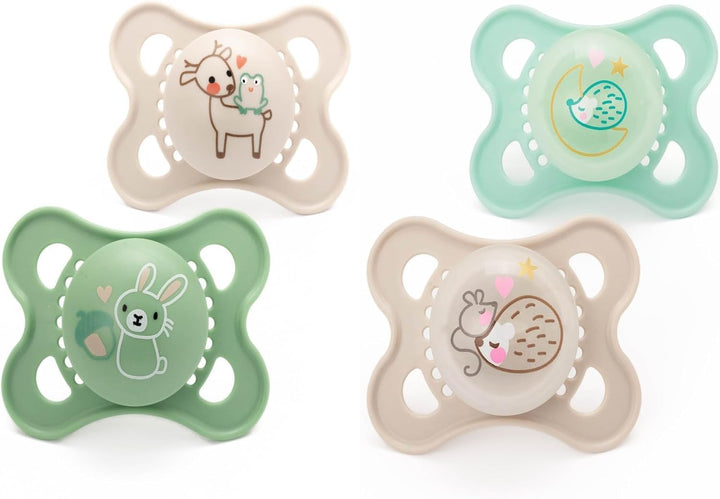 Original Soothers | 0-6 Months | 2 Pack | Comes in Dummy Steriliser Case | Sustainable Materials | Baby Accessories for Newborn | Cream/Green (Various Designs)