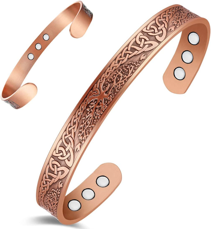 Lymphatic Drainage Copper Bracelet for Women Ultra Strength Magnet Solid Pure Copper Magnetic Bracelet Adjustable Cuff Bangle with Present Box (Tricolour Pattern)