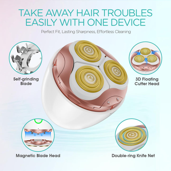 Electric Shaver for Women, Wet and Dry Rotary Razor, Hair Remover for Leg Face Lips Bikini Line, Rechargeable Waterproof and Cordless Trimmer Egg Shape ES300 (Gold)