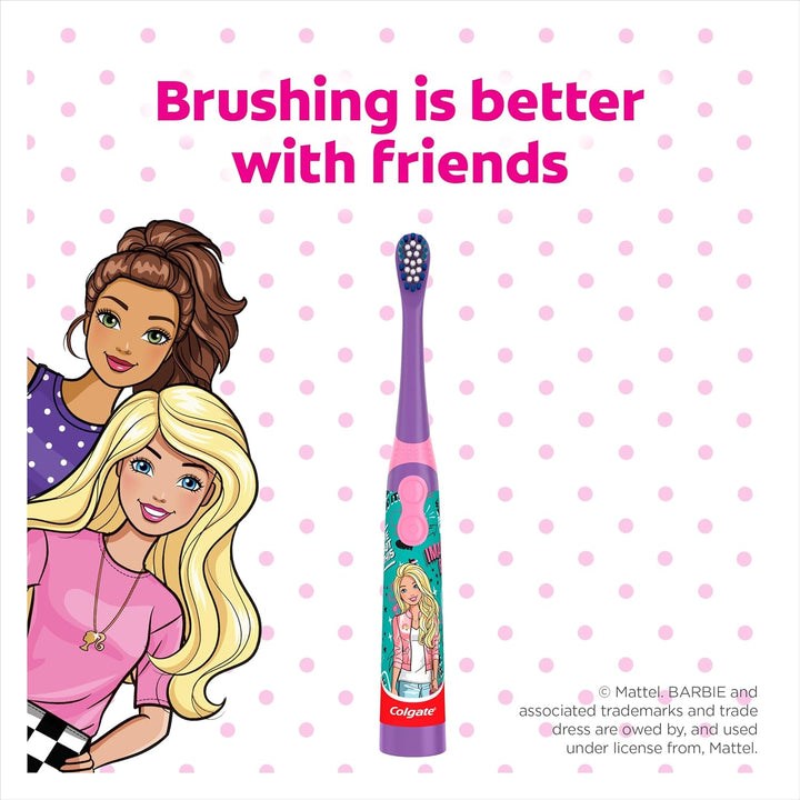 Kids Battery Barbie Extra Soft Bristles Toothbrush, 3+ Years, with Sonic Vibrating Bristles to Remove More Plaque and Slim Easy to Hold Handles