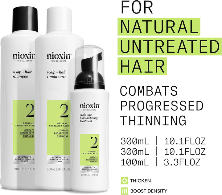Nioxin System 2 - Hair Thickening System for Natural Hair with Progressed Thinning - Biotin & Niacinamide - Shampoo, Conditioner, Serum