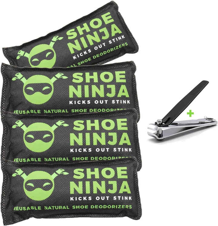 Shoe Ninja Shoe Deodorizer - Shoe Odour Eliminator with Activated Charcoal, Versatile and Reusable Deodoriser Bags for Shoes, Football Boot Deodoriser and Shoe Smell Remover, Great for Sports - 2 Pack
