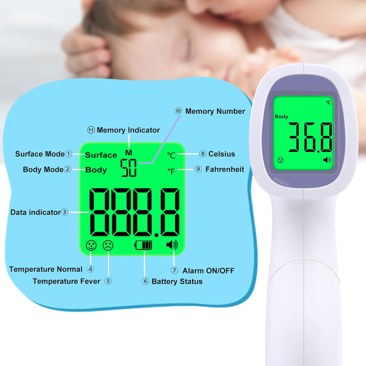 Forehead Thermometer for Adults and Children, Non Contact Digital Infrared Thermometer for Kids, No Touch Temperature Gun Baby Body Thermometers with Instant Accurate Reading and Fever Alarm