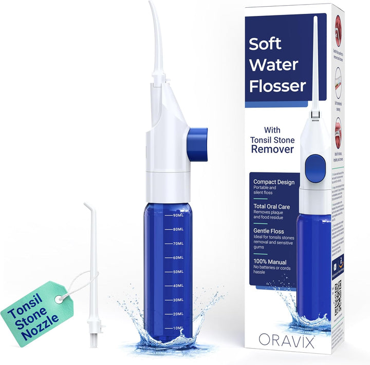 Manual Water Flosser | Tonsil Stone Irrigator | Soft Floss Remover | Mini Tonsil Cleaner | Travel, Teeth Cleaning Space | Orali