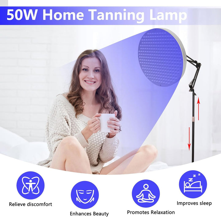 Tanning Lamp, 50W Sun Lamp with 460Nm Blue Light & 250 Leds, Portable Face Tanning Lamp with Adjustable Stand for Body and Face Light Therapy at Home