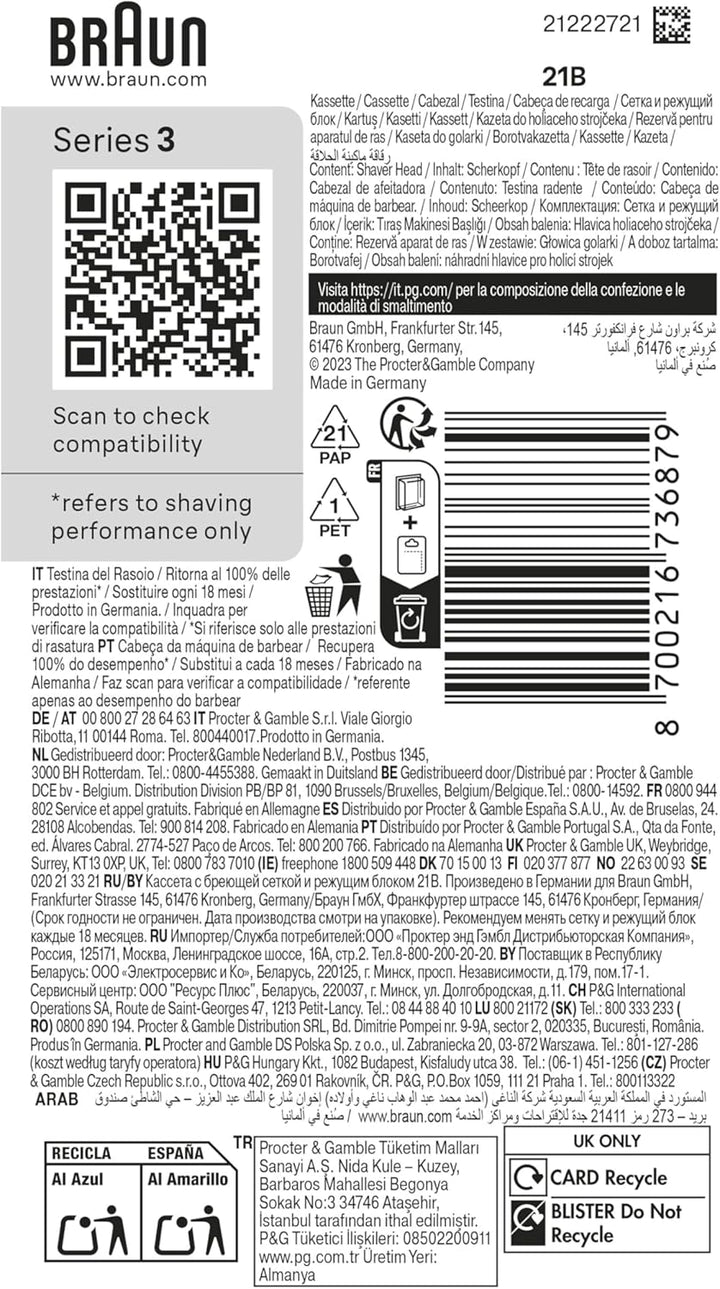 Series 3 Electric Shaver ORIGINAL Replacement Head, Get Back 100% Shaving Performance, Compatible with Series 3 Shavers, Made in Germany, 21B