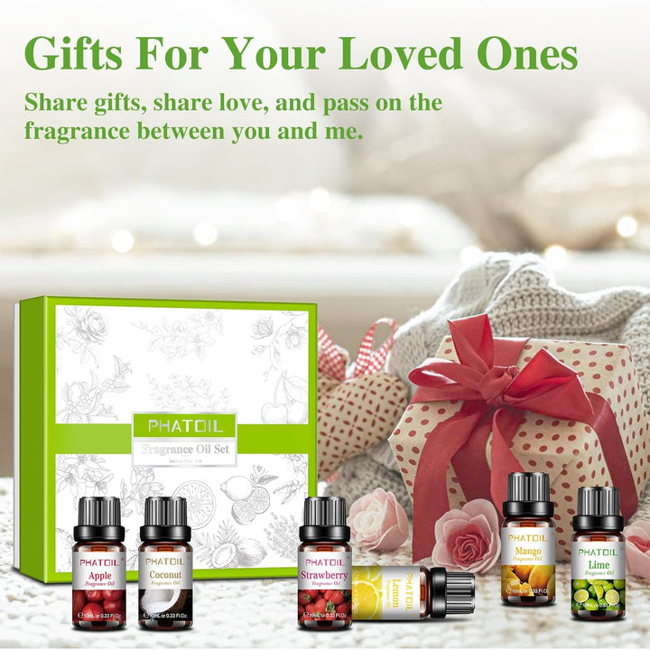 Fruity Fragrance Essential Oil Set, Coconut, Cherry, Apple, Strawberry, Mango Scents Oils for DIY Soap Candle Making, Diffuser Oil Set for Home Office Car Aromatherapy, 10 Pcs X 10Ml