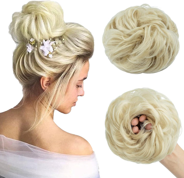 Messy Hair Scrunchies - Hair Bun Extensions & Curly Wavy Pieces for Women'S Updo, Ponytail & Donut Chignons - Natural Black