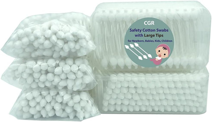 400Pcs  Baby Safety Cotton Buds with Large Tips for Newborn, Babies, Kids, Children, 100% Organic Cotton, White Paper Sticks, 5 Pack of 80 Buds Total(2 Boxes and 3 Bags)