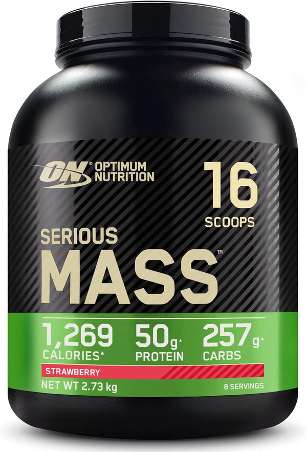 Serious Mass Protein Powder High Calorie Mass Gainer with Vitamins, Creatine and Glutamine, Strawberry, 8 Servings, 2.73 Kg, Packaging May Vary