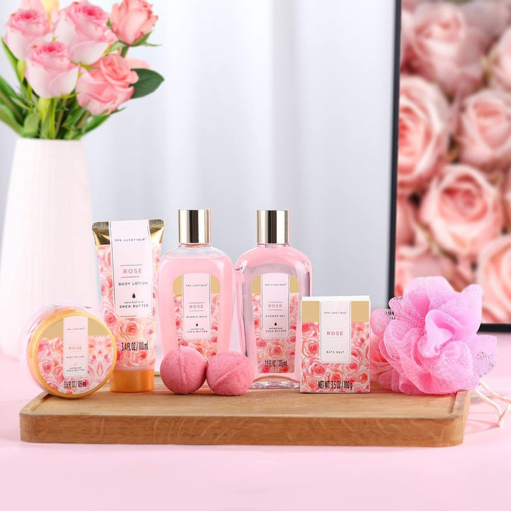 Spa Gift Set, Pamper Gifts for Women, 8Pcs Rose Bath Gift Set with Body Lotion, Body Butter, Bath Bombs, Bath Gift Sets for Women, Personalised Gifts, Birthday Gifts for Women