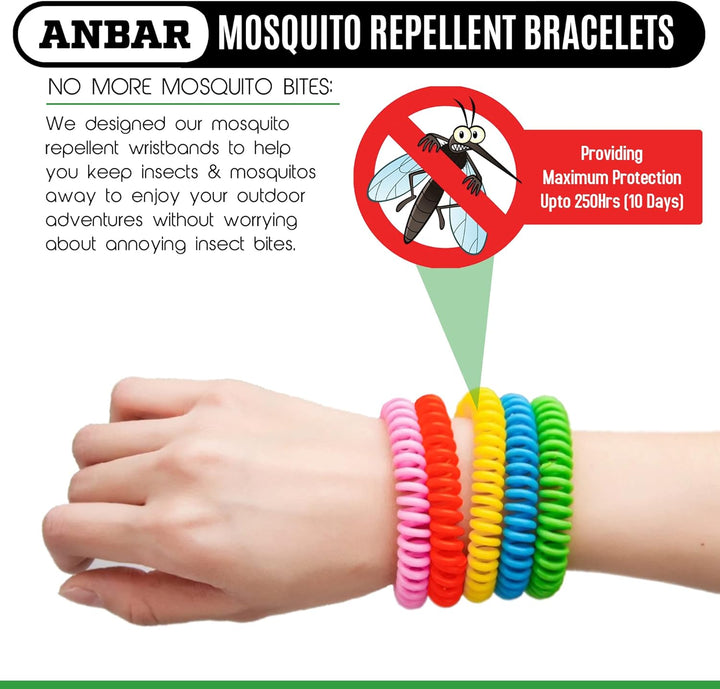 Mosquito Repellent Bracelets Bands for Adults and Kids, 14 Pack, All-Natural Deet-Free, Non-Toxic Protection, Stretchy Waterproof Anti-Mosquito Wristbands for Hiking and Camping