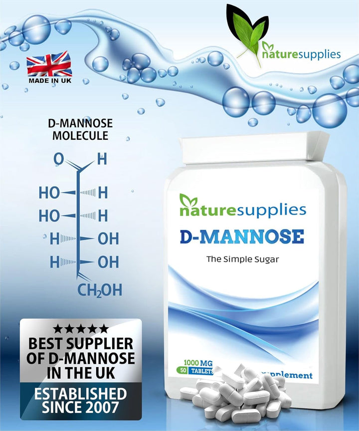 D Mannose Tablets 1000Mg - 50 Pack Dmannose Tablets - (Not D Mannose Capsules or Powder) - Suitable for Vegetarians and Vegans - High Strength D-Mannose Supplement from
