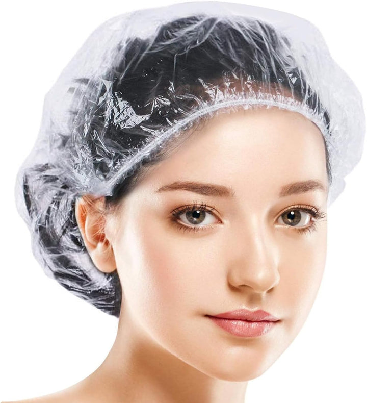 50Pcs Shower Caps Disposable,Plastic Elastic Bath Cap,Waterproof Shower Cap,Waterproof Hair Caps for Home Use, Hotel, Spa, and Hair Salon(42Cm)