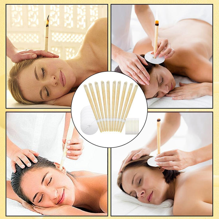 10 PCS Ear Candles for Wax Removal, Ear Wax Removal Candle, Hopi Ear Candles Set 5 Protective Disks+10 Cotton Swab, for Ear Cleaning(Yellow)