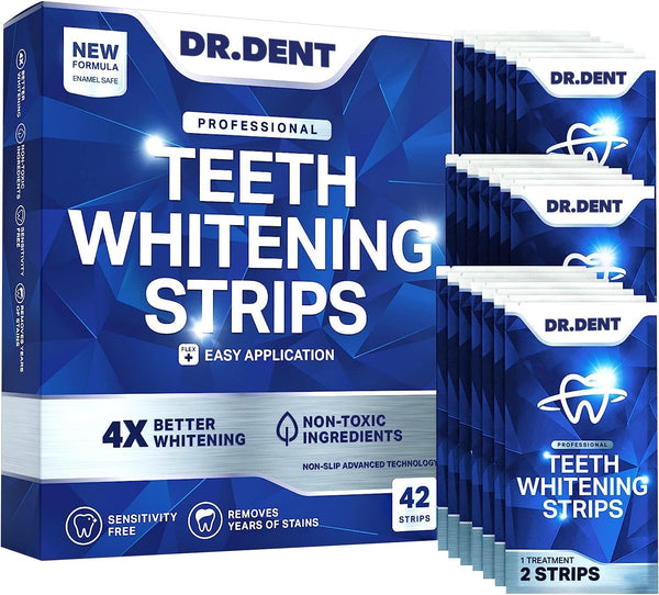 Professional Teeth Whitening Strips 21 Treatments - Safe for Enamel - Non Sensitive Teeth Whitening - Whitening without Any Harm - Pack of 42 Strips + Mouth Opener Included