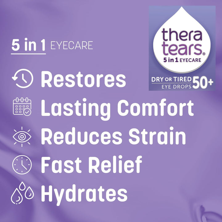 ® Dry or Tired Eye Drops 50+ | Restores and Hydrates Mature Dry or Tired Eyes | Contact Lens Friendly | Long-Lasting Relief | Preservative Free 5 in 1 Eye Care Drops | 10Ml