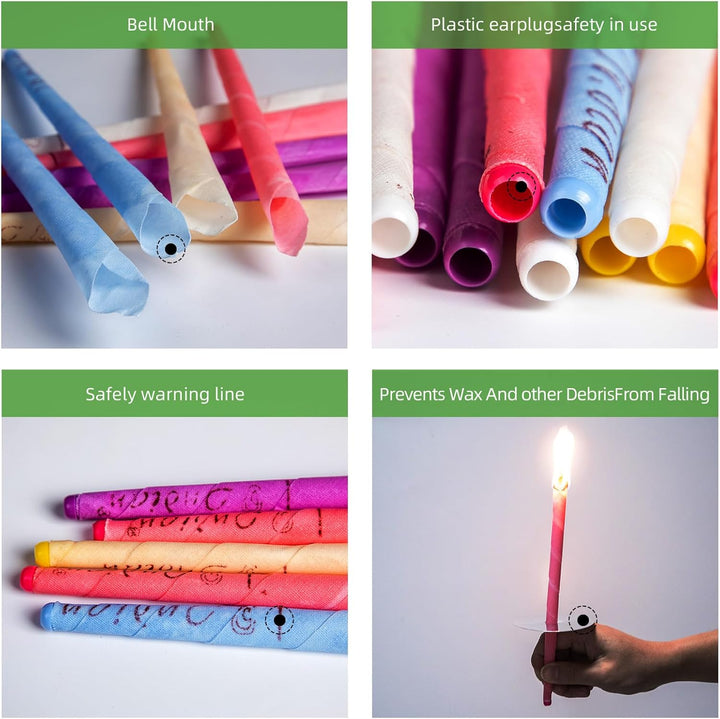 Ear Candles,16Pcs All Natural Hopi Ear Candles Beeswax Candling Cones, Ear Wax Candles,100% Non-Toxic Cylinders Fragrance Hollow Cone Candles With(8 Colours)+8 Protective Disks+30 Cotton Swab