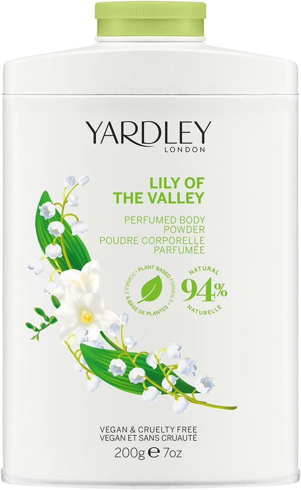 London Lily of the Valley Perfumed Body Powder, Talcum Powder for Women to Help with Odor Control and Chafing, Lily of the Valley Dusting Powder 200G