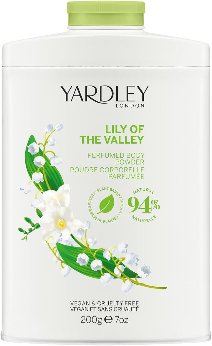London Lily of the Valley Perfumed Body Powder, Talcum Powder for Women to Help with Odor Control and Chafing, Lily of the Valley Dusting Powder 200G