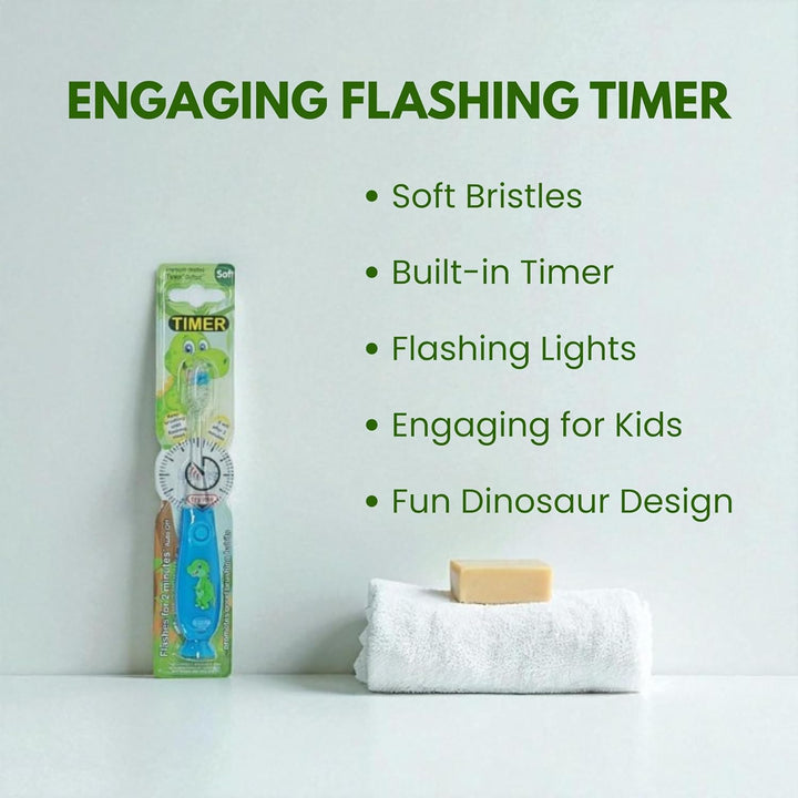 Timer Flashing Toothbrush for Kids – Dinosaur Design with 2-Minute Timer, Fun and Engaging Oral Care Routine