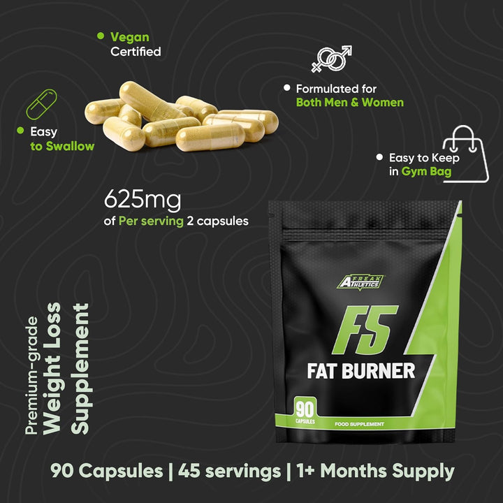 F5 Weight Loss Pills - Fat Burners for Men - Fat Burners for Women Weight Loss - 90 Capsules Fat Burner Suitable for Men & Women - UK Made