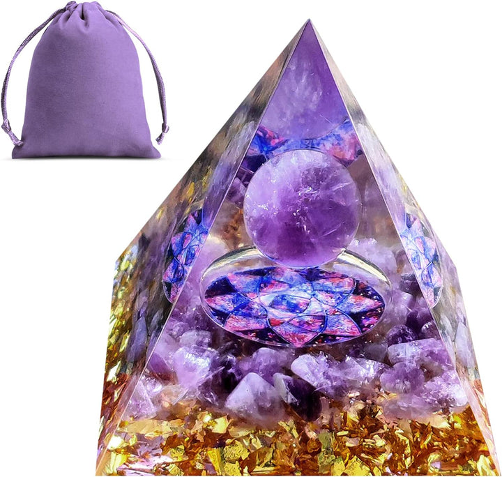 Crystal Pyramid, Moonstone Crystal Ogan Chakra Energy Tower, Positive Energy Generator, Nature Reiki Chakra Crushed Stone Jewelry for Healing Meditation Chakra Balance (Amethyst)