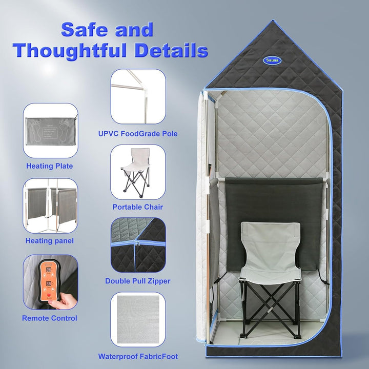 Sauna,Portable Sauna,Folding Full Body Infrared Sauna Tent with Remote Control,Infrared Panel,Folding Chair,For Personal Spa (Black)