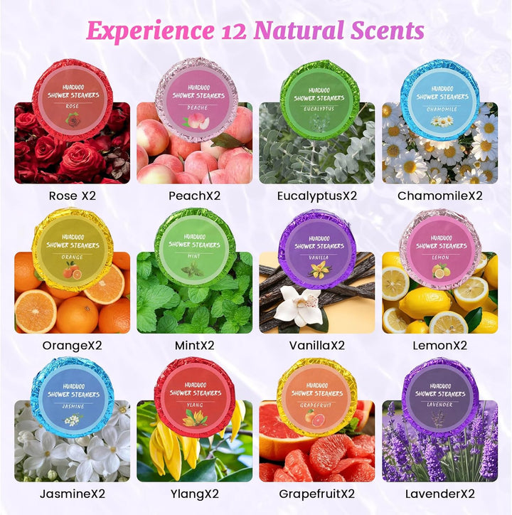 Shower Steamers Aromatherapy for Women or Men, 24 Pcs Natural Shower Bombs with Essential Oils Eucalyptus, Self Care Stress Relief and Relaxation Gifts for Teen Birthday Christmas Travel Essentials