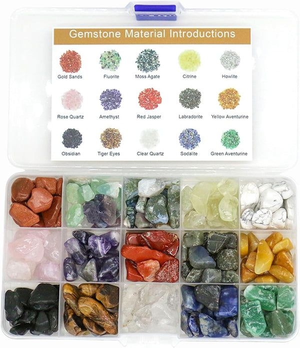15Pcs Healing Crystals Set,Tumbled Stone and Gemstones Bulk, Natural Polished Stones Rocks and Quartz Crystal, Chakra Stone for Reiki,Meditation, Home Decorate Crystal Gifts for Beginner
