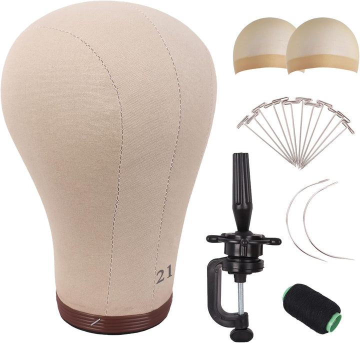 Wig Head Cork Canvas Block Head for Making Wigs Mannequin Head with Stand Head Pins (22 Inch, Brown/Beige)