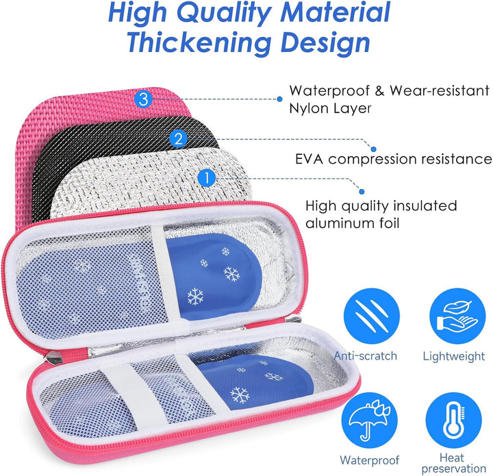 Insulin Pen Cooler Travel Case - Medicine Travel Cool Bag with 2 Ice Packs, Keep Medicine Cool While Traveling 6-8 Hours for Diabetic Supplies, Insulin Case (Pink)