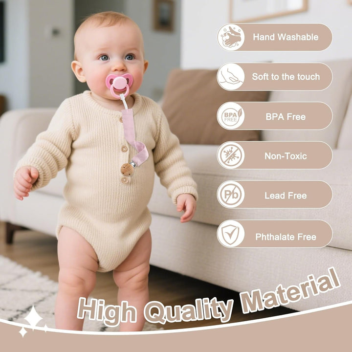 4Pcs Dummy Clip Cotton Fabric Clips for Baby, Mam Soother Chain Holder Straps Teething Baby Teething Toys Fits All Pacifiers