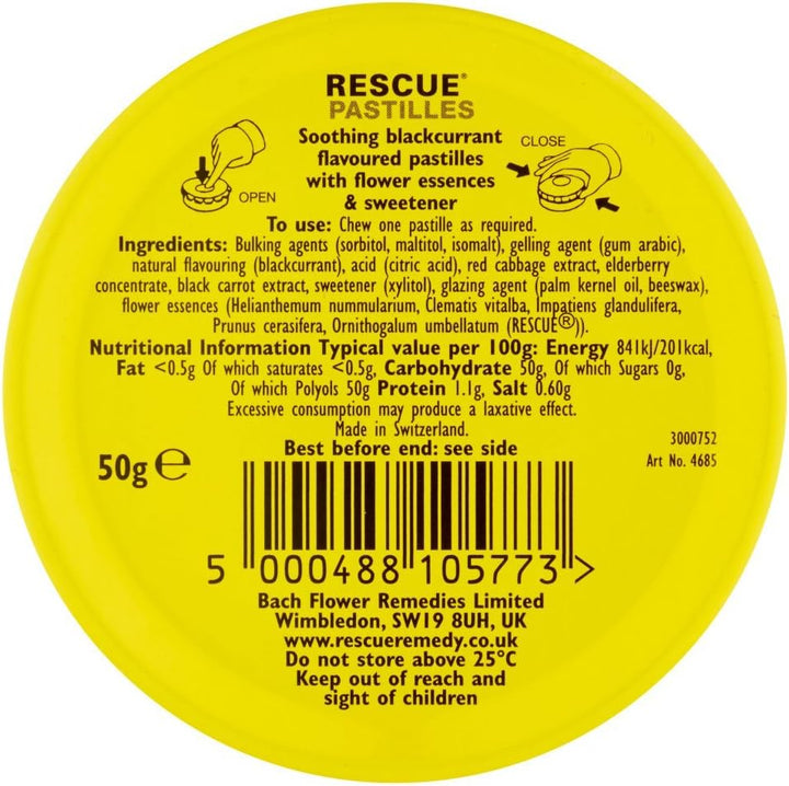 Remedy Pastilles | Blackcurrant Flavoured | Daily Support for Stressful Moments | Bach Original Flower Essences | Chewable Pastilles | 50G Travel Tin