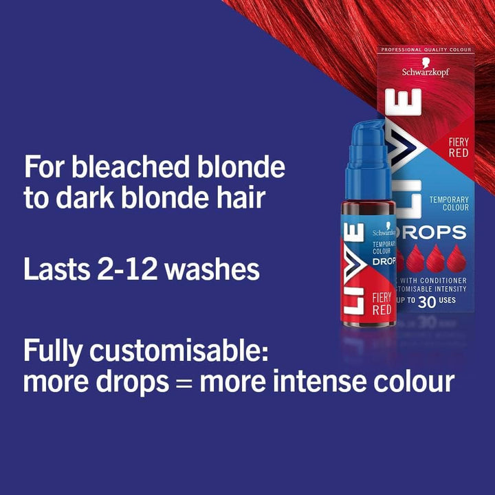 Schwarzkopf  Colour Drops, Vegan, Semi-Permanent, Red Hair Dye, Lasts 2 to 12 Washes, Fiery Red 30 Ml