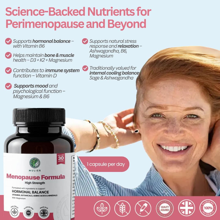 Menopause Supplement, Allergen Free, Vegan, 14 Supporting Ingredients Incl. Sage, Ashwagandha, K2, Coq10, 1 Month Supply, 30 Capsules