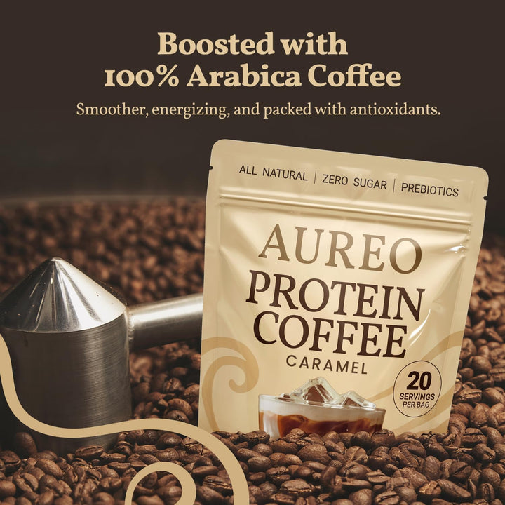 Caramel Protein Iced Coffee 400G - Premium Whey Protein Powder & Instant Coffee - 100% Natural with No Artificial Flavours and Sweeteners - 105Mg Caffeine, Acacia Fibre, Lion'S Mane, Organic Baobab