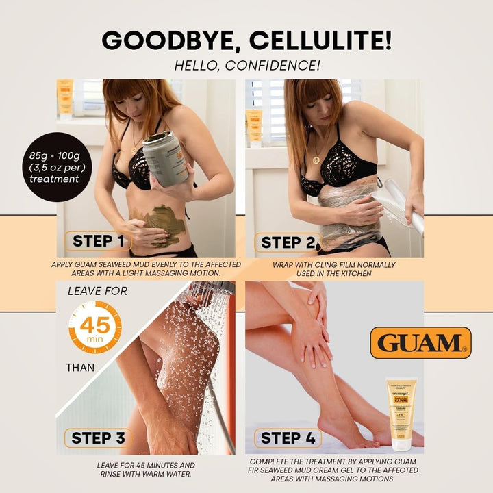 FIR Seaweed Mud anti Cellulite Treatment + Tourmaline Cellulite Cream Gel Set - Body Leg & Tummy Tightening Duo - 1Kg Hot Body Warp Cellulite Remover & 250Ml Slimming Mud Gel - Skin Firming Cream