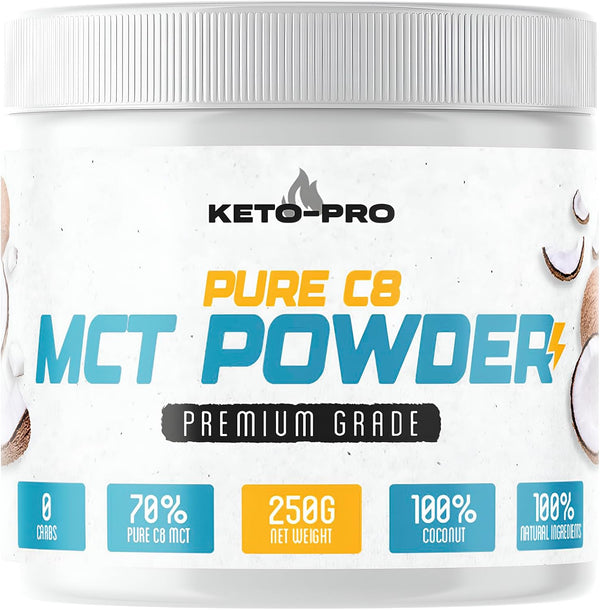 Keto-Pro MCT Powder 250G | Most Ketogenic of All Mct'S | Purest, Premium C8 Keto Creamer Ideal in Coffee | Suitable for Paleo & Vegan Diets | Gluten & Palm Oil Free | Pure Caprylic Acid