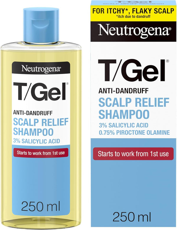 T/Gel Scalp Relief Anti-Dandruff Shampoo (250Ml) with 3% Salicylic Acid, Suitable for Those Prone to Scalp Psoriasis and Seborrhoeic Dermatitis,Packaging May Vary