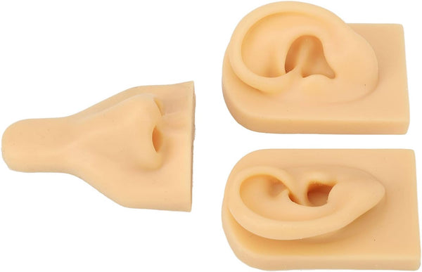 Fake Nose, Silicone Body Parts Silicone Nose Ear Model 3D Simulation Ear Model Set Fake for Piercing Practice Teaching, Earrings Jewelry Display (Light Skin Tone)