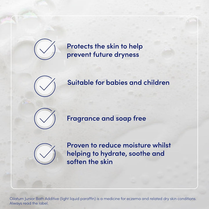 Junior, Treatment for Eczema & Dry Skin Conditions, Bath Additive, Protects Skin from Moisture Loss, Fragrance Free, Suitable for Babies & Children, 1 X 600Ml