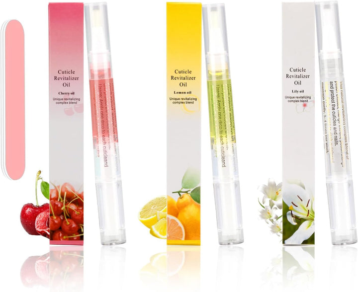 Cuticle Oil Pen,3Pcs Nutrition Oil Pen with Nail File,Cuticle Oil for Nails with Natural Ingredients,Nail Oil Cuticle for Repairing Cracked and Dry Nail(Pineapple & Peach & Jasmine Flavor)