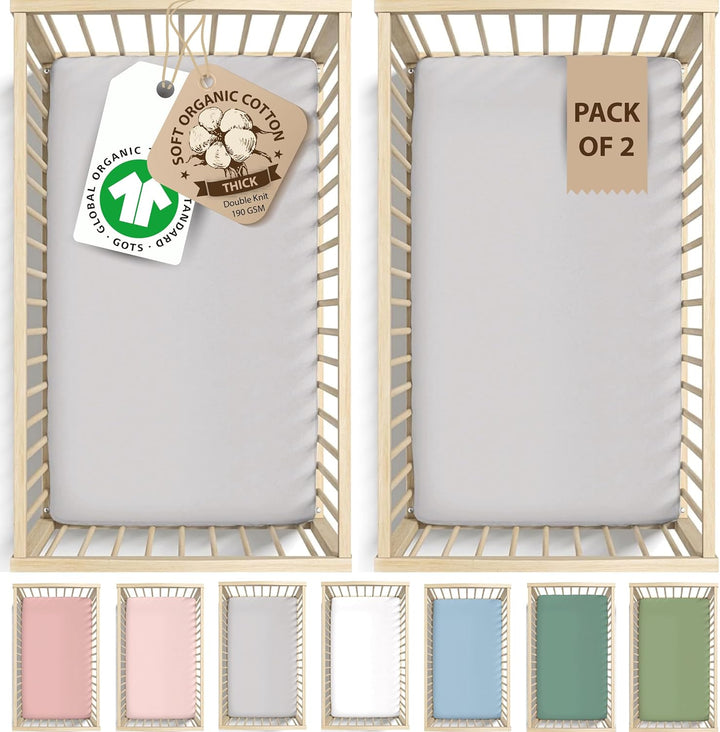 Organic Snuzpod 4 Compatible Crib Sheets - Thickest & Softest 2000GSM GOTS 100% Organic Cotton – Set of 2 Snuzpod Fitted Sheets – Snuzpod 4 Fitted Sheet 40 X 75.5 – Premium Snuzpod Mattress Bedding
