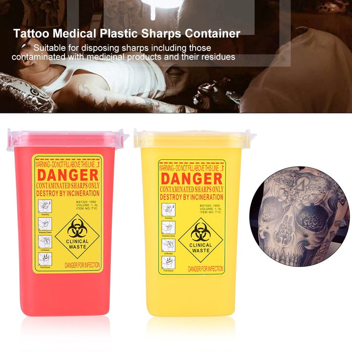 Sharps Bin -  Biohazard Needle Container Disposable Tattoo Medical Plastic Box 1 Litre (Color : Yellow)