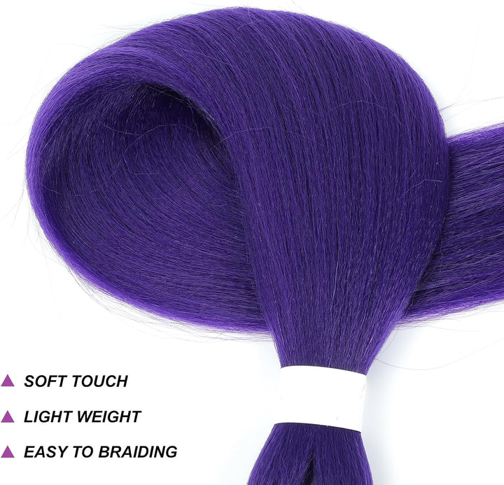 Long Purple Hair Extensions Pre Stretched Synthetic Braiding Hair Extensions for Braids Braiding Hair for Stage Party Halloween Cosplay Costume Wigs (Purple, 24 Inch (Packs of 4))