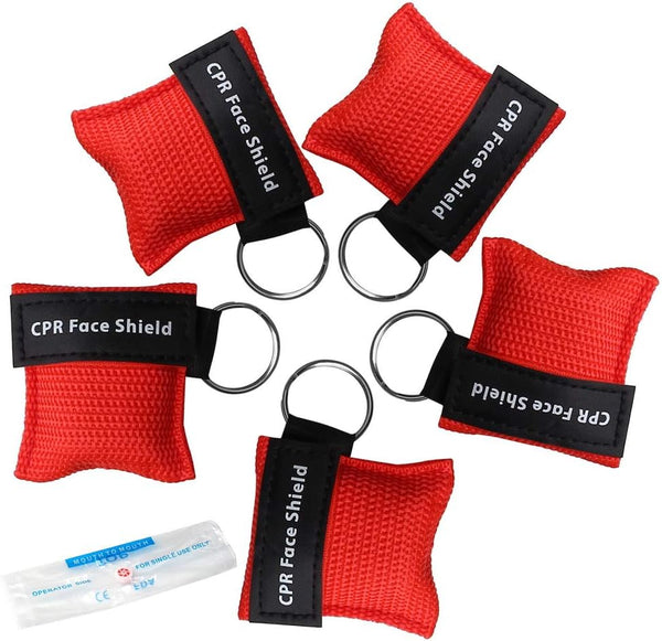 5 Pcs CPR Mask Keychain Ring, Emergency Kit Face Shield for First Aid or AED Training（Red）