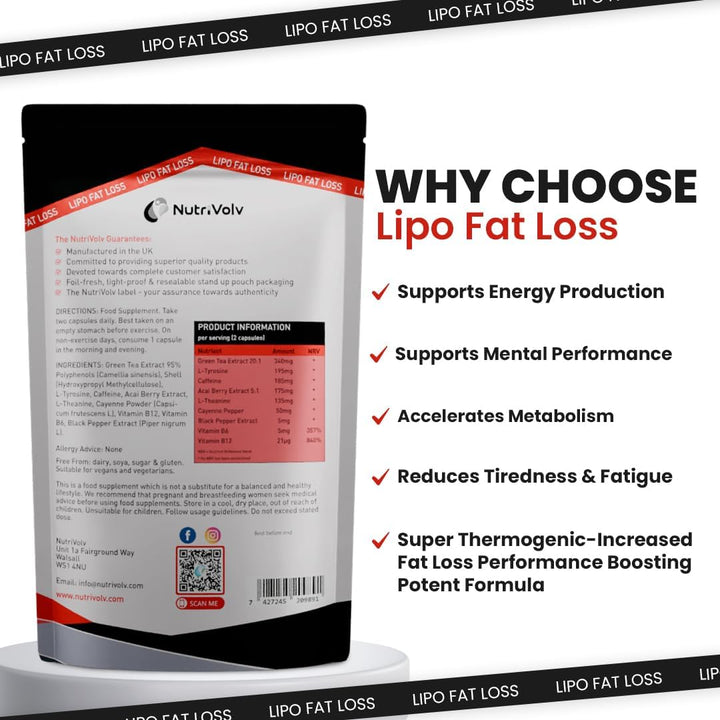 Lipo Fat Loss Capsules | 60 Capsules | Maximum Strength Weight Loss Pills That Work Fast | Keto Shred Fat Burning Pills | Contains Cayenne, Green Tea, Acai Berry & Caffeine | Thermo Fat Burn