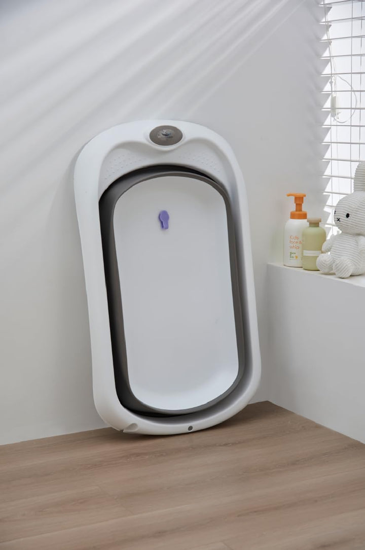 Baby Bath Tub with Bath Stand, 81 X 40 X 24 Cm, Ergonomic Baby Bath with Foldable Bath Stand, Foldable Bathtub with Non-Slip, Folding Bathtub for Newborns ，Grey